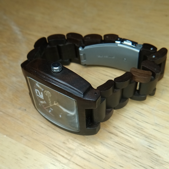 X Earth watch, Mens Sagano wood, Black face 43 X 54 mm 3 hand movement and - Picture 3 of 10